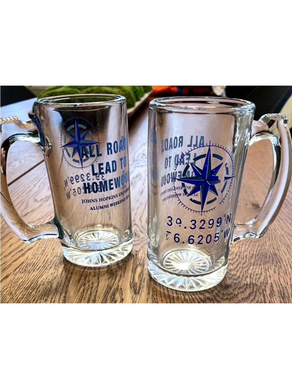 John’s Hopkins University Glass Beer Mug with Blue Compass Home Dining set of 2